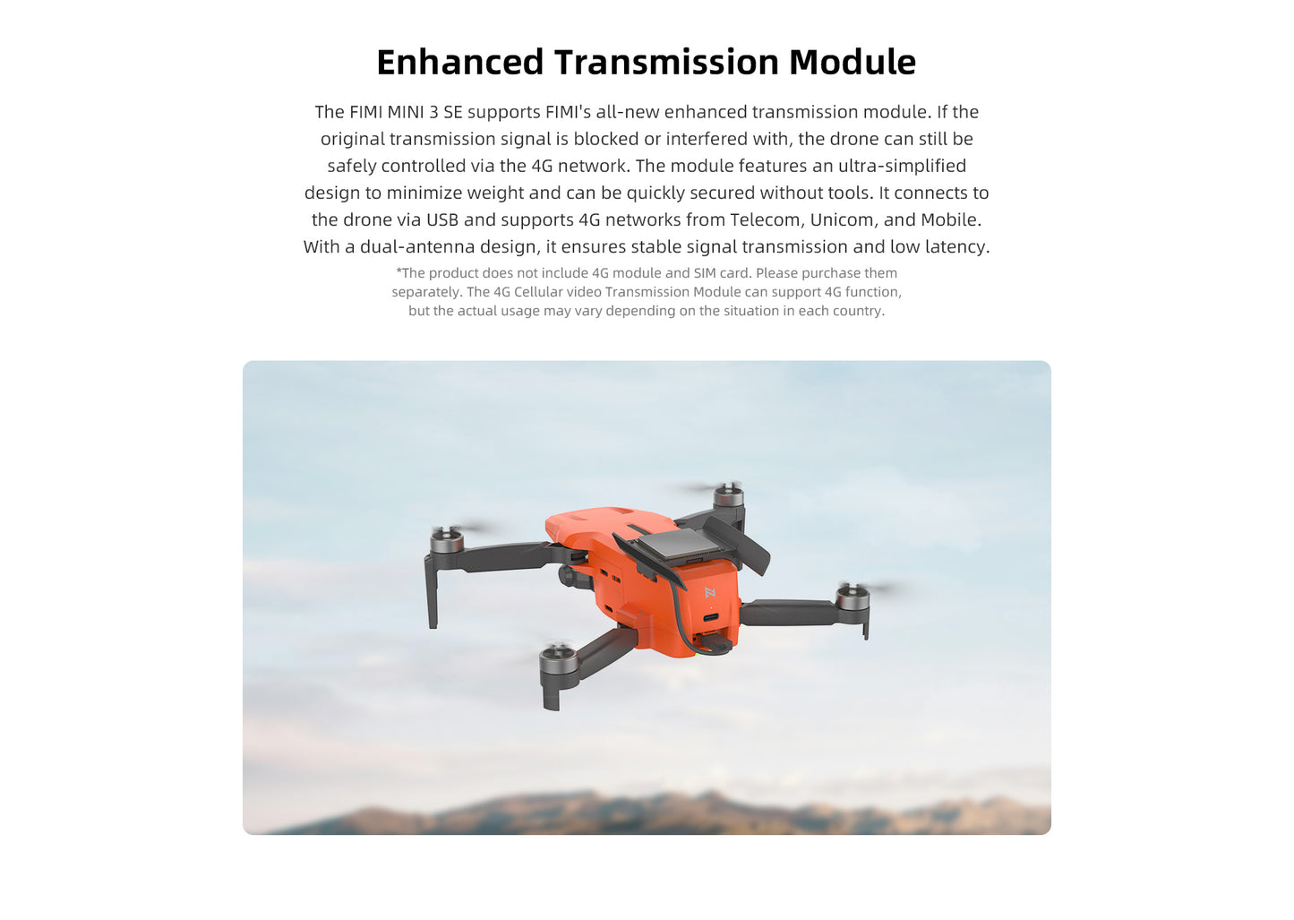 FIMI Mini 3 SE Drone, 250g Lightweight, 4K/30fps Video,  3-Axis Gimbal, 9km Range, Orange, 1 Inteligent Flight Battery
