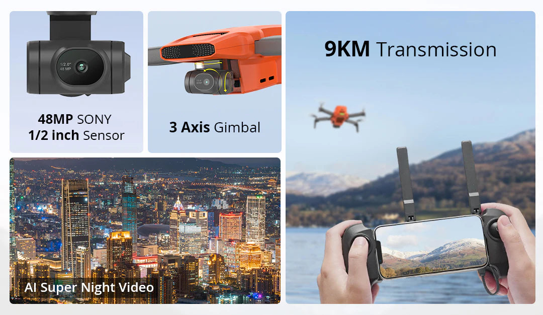 FIMI Mini 3 Drone, 250g Lightweight, 4K/30fps Video,  3-Axis Gimbal, 9km Range, Orange, night vision function, 1 Inteligent Flight Battery