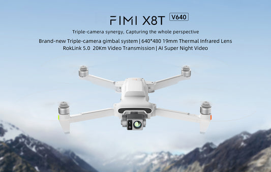 Drone FIMI X8T V640 - 4K Drone Lnfrared Thermal Imaging Lens 3-Camera gimbal system RokLink 5.0 20KM Transmission GPS - TX20 Remote Control