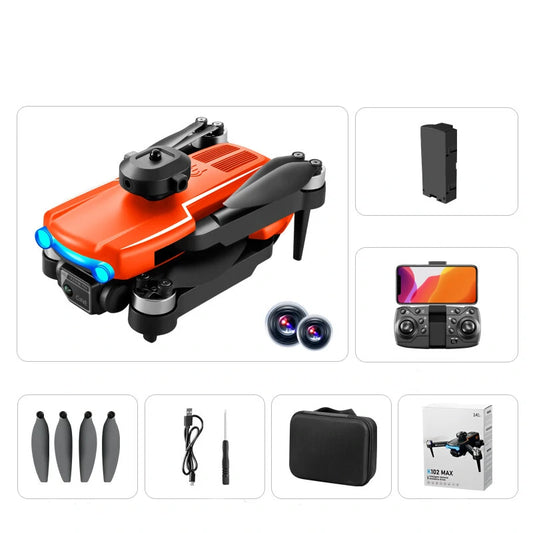 KDiRC K102 MAX WiFi FPV with Dual HD Camera 360° Obstacle Avoidance Optical Flow Positioning LED Brushless Foldable RC Drone Quadcopter RTF - Black Two Batteries