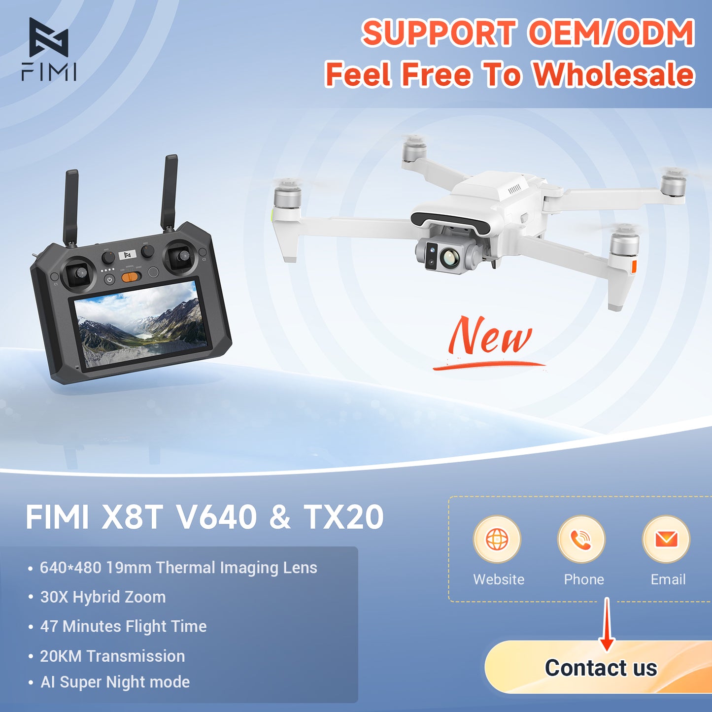 Drone FIMI X8T V640 - 4K Drone Lnfrared Thermal Imaging Lens 3-Camera gimbal system RokLink 5.0 20KM Transmission GPS - TX20 Remote Control