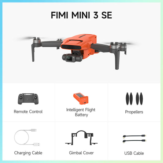 FIMI Mini 3 SE Drone, 250g Lightweight, 4K/30fps Video,  3-Axis Gimbal, 9km Range, Orange, 1 Inteligent Flight Battery