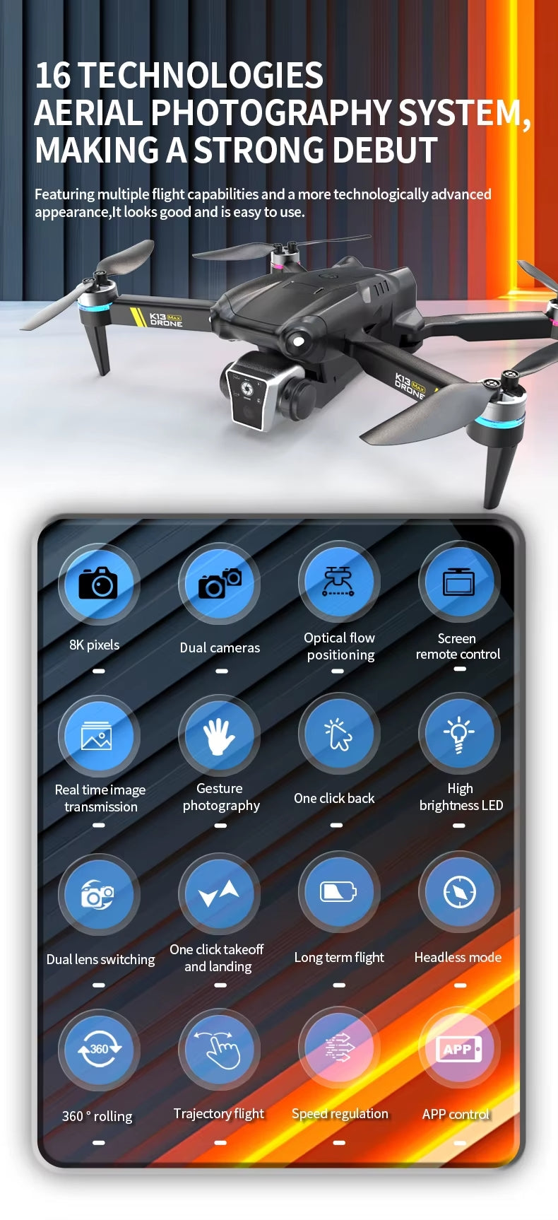 Professinal K13MAX RC Drone 8K HD Cameras WIFI FPV Height Hold Gesture Photography Foldable Quadcopter Screen Remote Control Toy