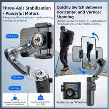 TOKQI-M02 3-Axis Handheld Gimbal Stabilizer for Smartphone, Foldable Phone Holder Anti-Shake PTZ for iPhone Android TikTok Vlog