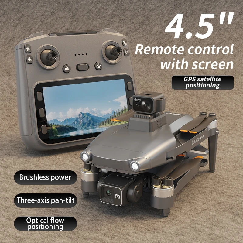 L600 PRO Max GPS Drone 8K Profesional HD Camera 3-axis gimbal Aerial Photography Obstacle Avoidance Upgrade Screen FPV Drone 5KM