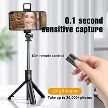 KEELEAD Selfie Stick Tripod with Fill Light Wireless Bluetooth, 45.66 Inch Bracket, Portable Tripod for iPhone 14/13 Smartphone