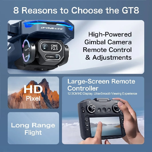 GT8 Rc Drone Profesional HD Dual Camera With Screen FPV WIFI Brushless Motor Obstacle Avoidance FPV Quadcopter Toys