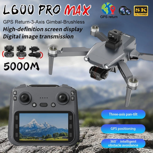 L600 PRO Max GPS Drone 8K Profesional HD Camera 3-axis gimbal Aerial Photography Obstacle Avoidance Upgrade Screen FPV Drone 5KM
