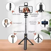 KEELEAD Selfie Stick Tripod with Fill Light Wireless Bluetooth, 45.66 Inch Bracket, Portable Tripod for iPhone 14/13 Smartphone