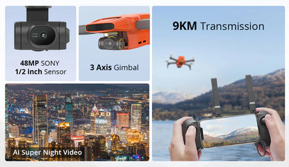 FIMI Mini 3 Drone, 250g Lightweight, 4K/30fps Video,  3-Axis Gimbal, 9km Range, Orange, night vision function, 1 Inteligent Flight Battery