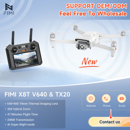 Drone FIMI X8T V640 - 4K Drone Lnfrared Thermal Imaging Lens 3-Camera gimbal system RokLink 5.0 20KM Transmission GPS - TX20 Remote Control